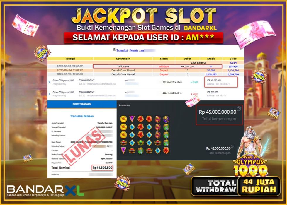BANDARXL JACKPOT SLOT GATES OF OLYMPUS 1000 Rp.44.500.000.,- LUNAS