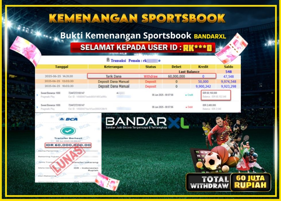BANDARXL KEMENANGAN SPORTSBOOK Rp.60.000.000.,- LUNAS