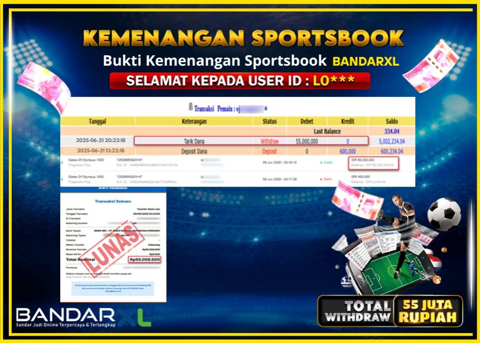 BANDARXL KEMENANGAN SPORTSBOOK Rp.55.000.000.,- LUNAS