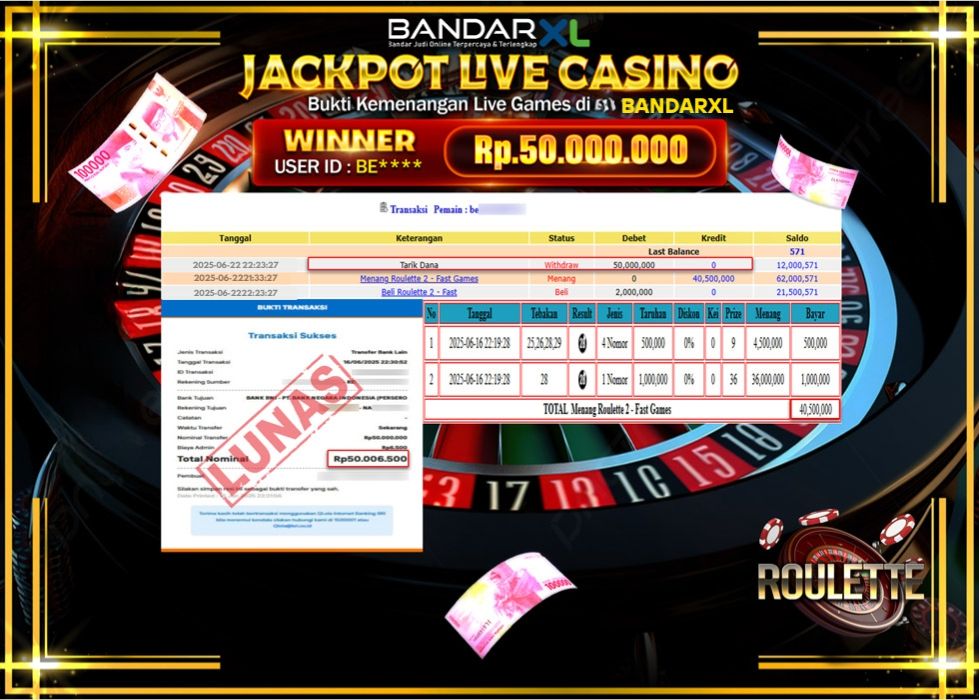 BANDARXL JACKPOT LIVE GAMES ROULETE 2 - FAST GAMES Rp.50.000.000.,- LUNAS