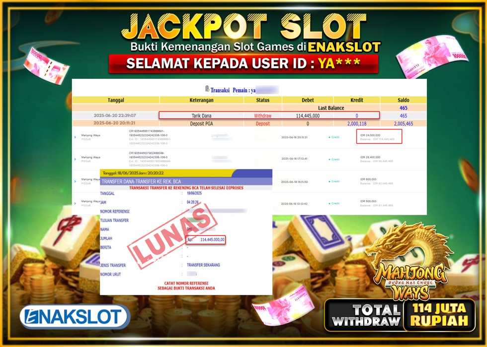 ENAKSLOT JACKPOT SLOT MAHJONG WAYS Rp.114.445.000.,- LUNAS