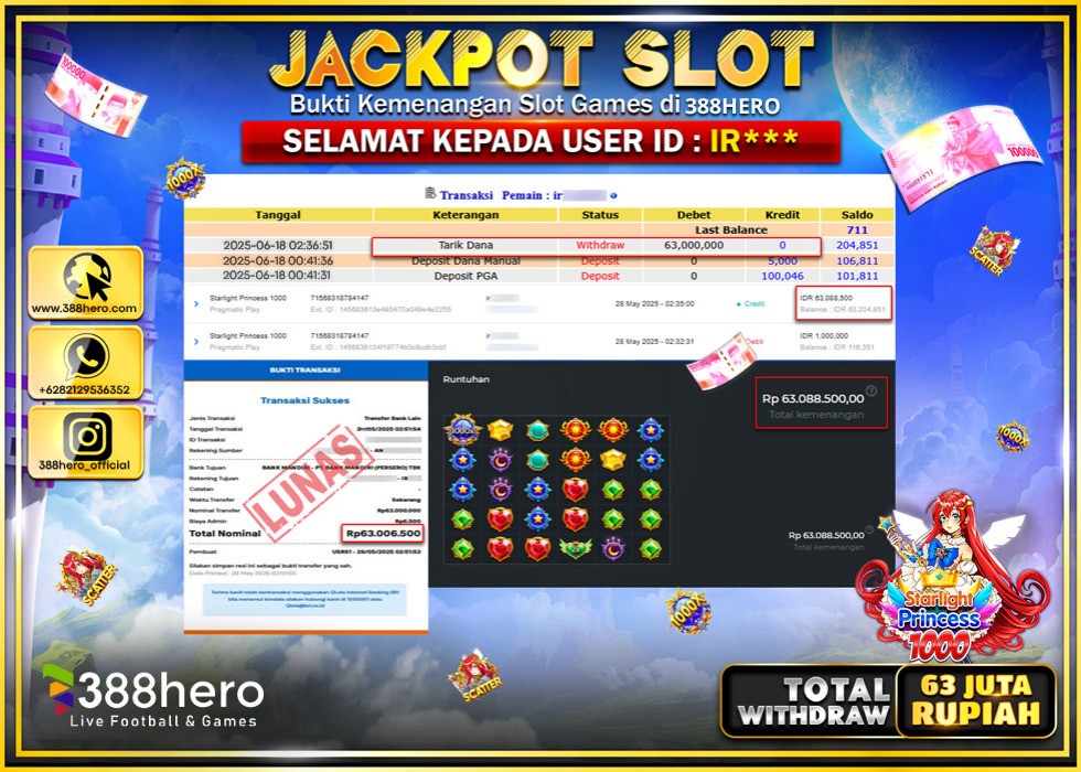 388HERO JACKPOT SLOT PRAMATIC STARLIGHT PRINCES 1000 Rp.63.000.000.,- LUNAS