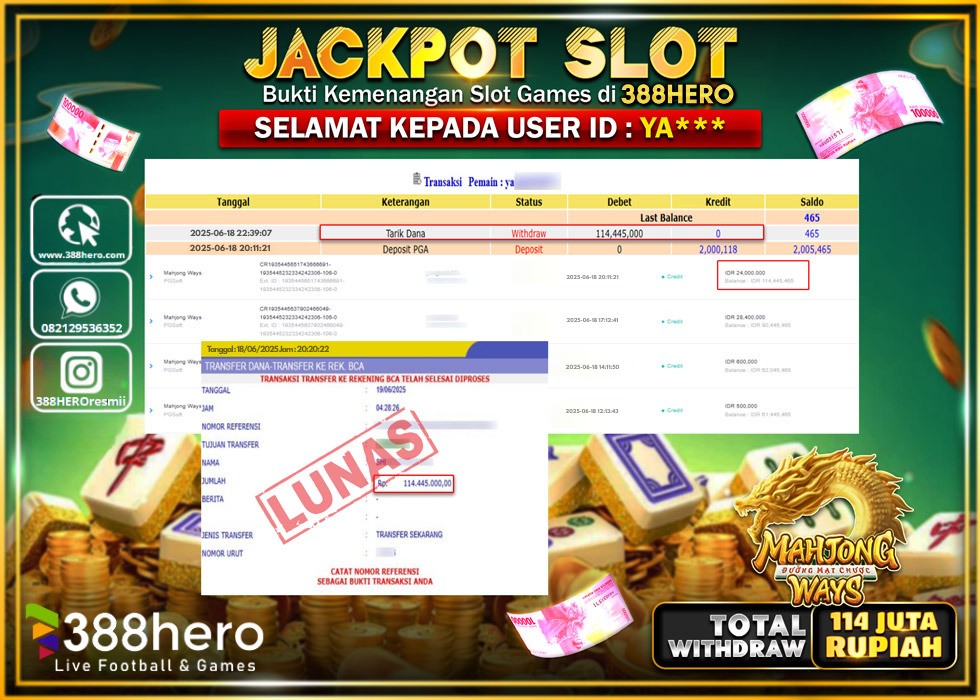 388HERO JACKPOT SLOT MAHJONG WAYS Rp.114.445.000.,- LUNAS