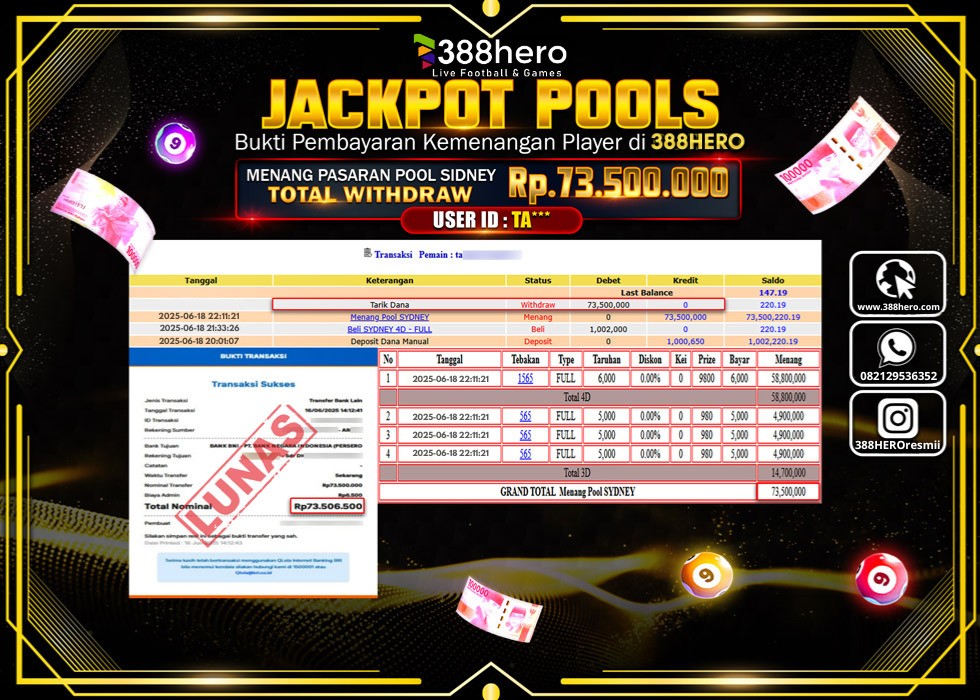 388HERO JACKPOT TOGEL POOL SIDNEY Rp.73.500.000.,- LUNAS