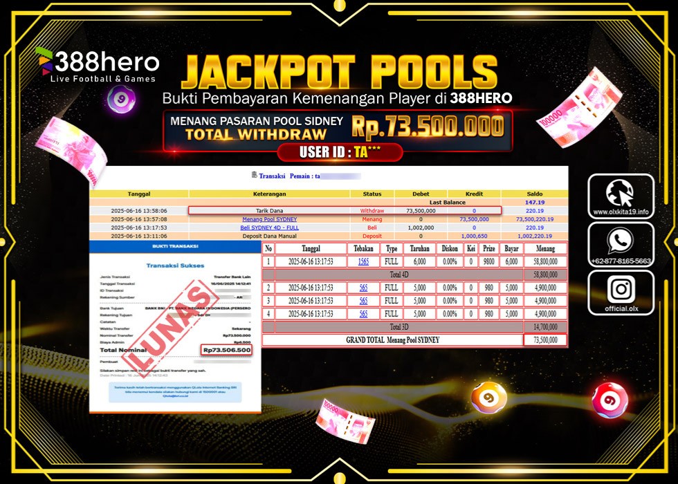 388HERO JACKPOT TOGEL POOL SIDNEY Rp.73.500.000.,- LUNAS